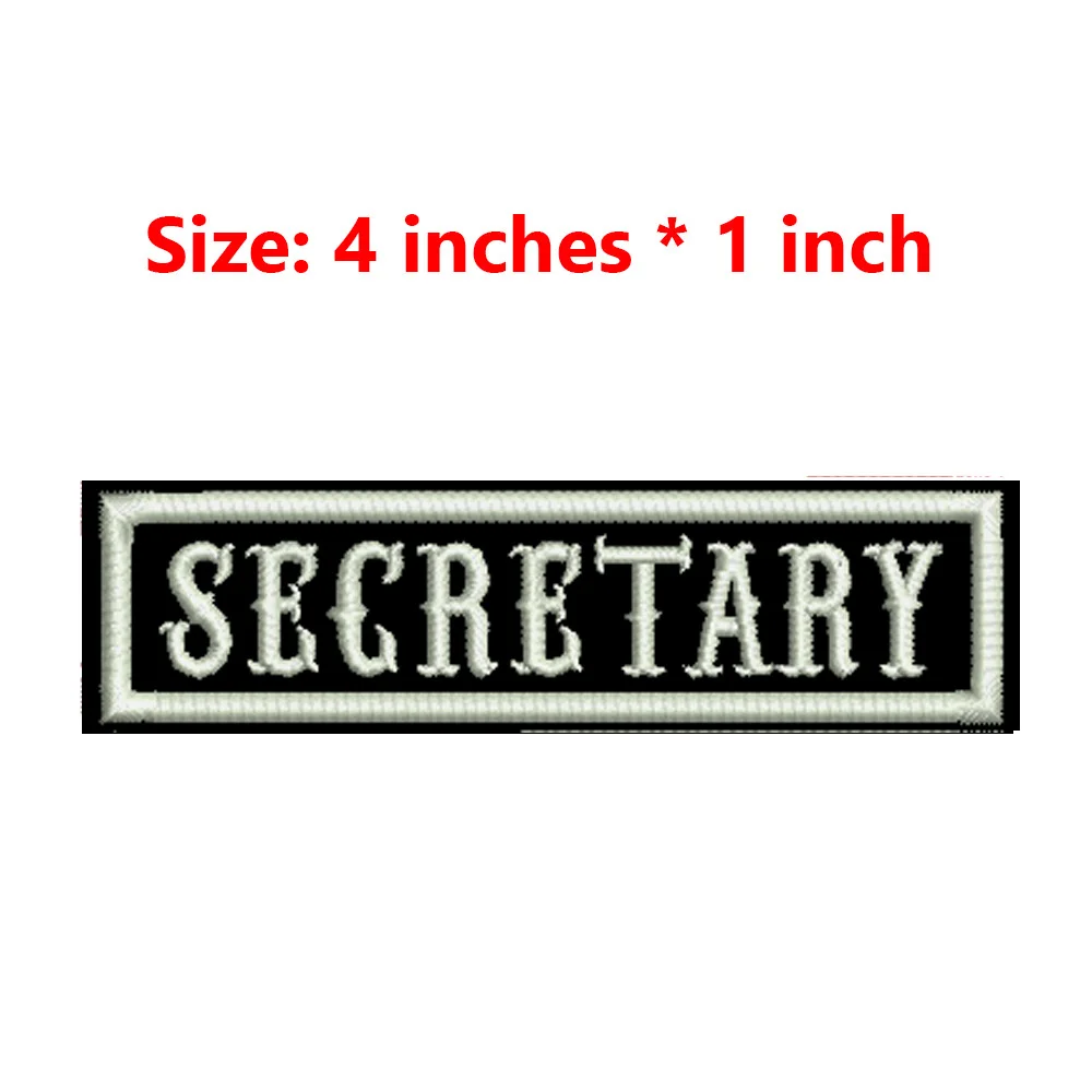 حديد عريض 4 بوصات على نصوص بيضاء مطرزة وعلامة اسم الحدود PRESIDENT، الأصلي، السكتري، ROAD CAPTAIN، MEMBER، V. الرئيس #3