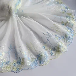 1Yard 19cm wide Blue Handmade DIY Clothing Accessories Wedding Floral Embroidery Lace Fabrics Curtains Sofa Sewing Lace Trim
