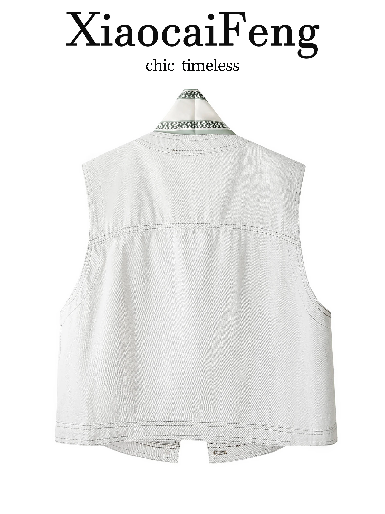 Old Money Style Denim Vest Top Women's Spring Summer Commute Sleeveless round Neck Jacket Outerwear Loose Fit Short Length