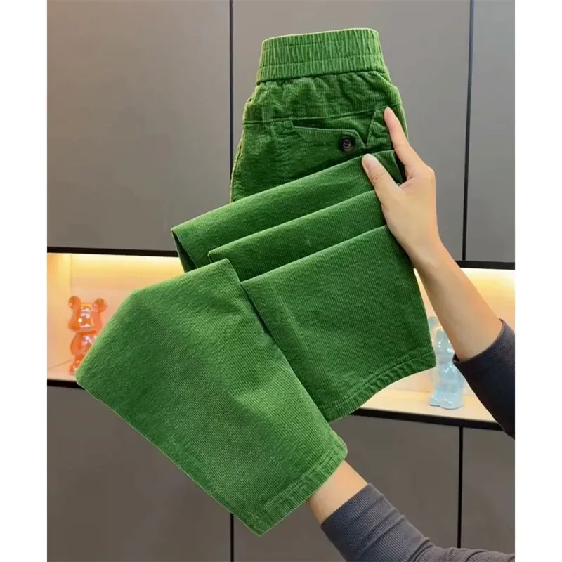 Nuevos pantalones de mujer 2025, moda coreana de otoño, pantalones Harem de pana, pantalones holgados informales con cintura elástica para mujer, pantalones para mujer