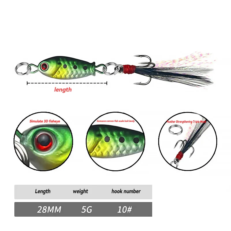 5g Bazooka Mini Small Lead Plate Iron Three Hooks Bionic Fake Bait Micro Material  Bionic Metal Jig  Freshwater Fishing Lure