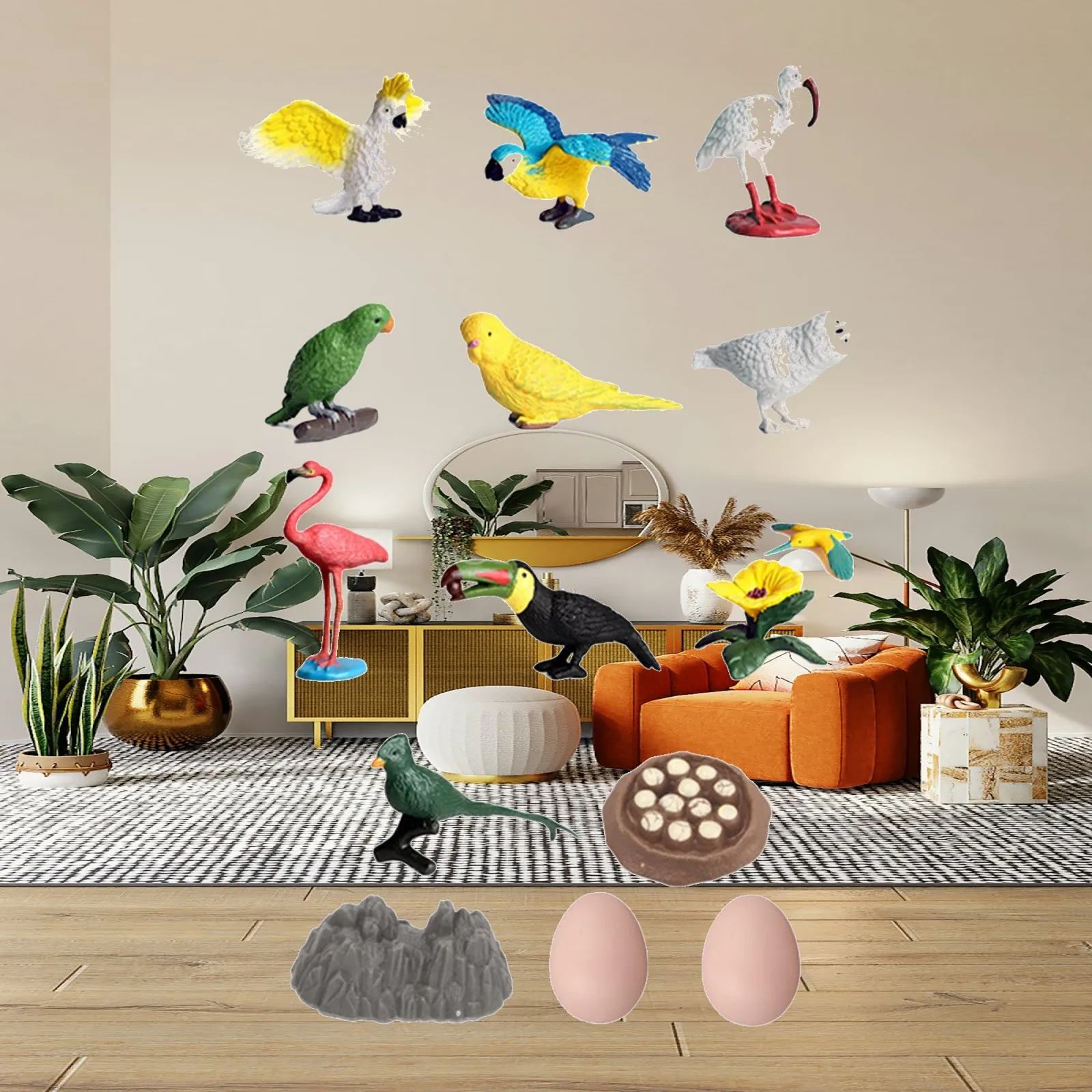 Assorted Mini Animal Toys Statues Set Hand Painted Figurines for Craft Display Showcase Village Scene Home Living Room Decor
