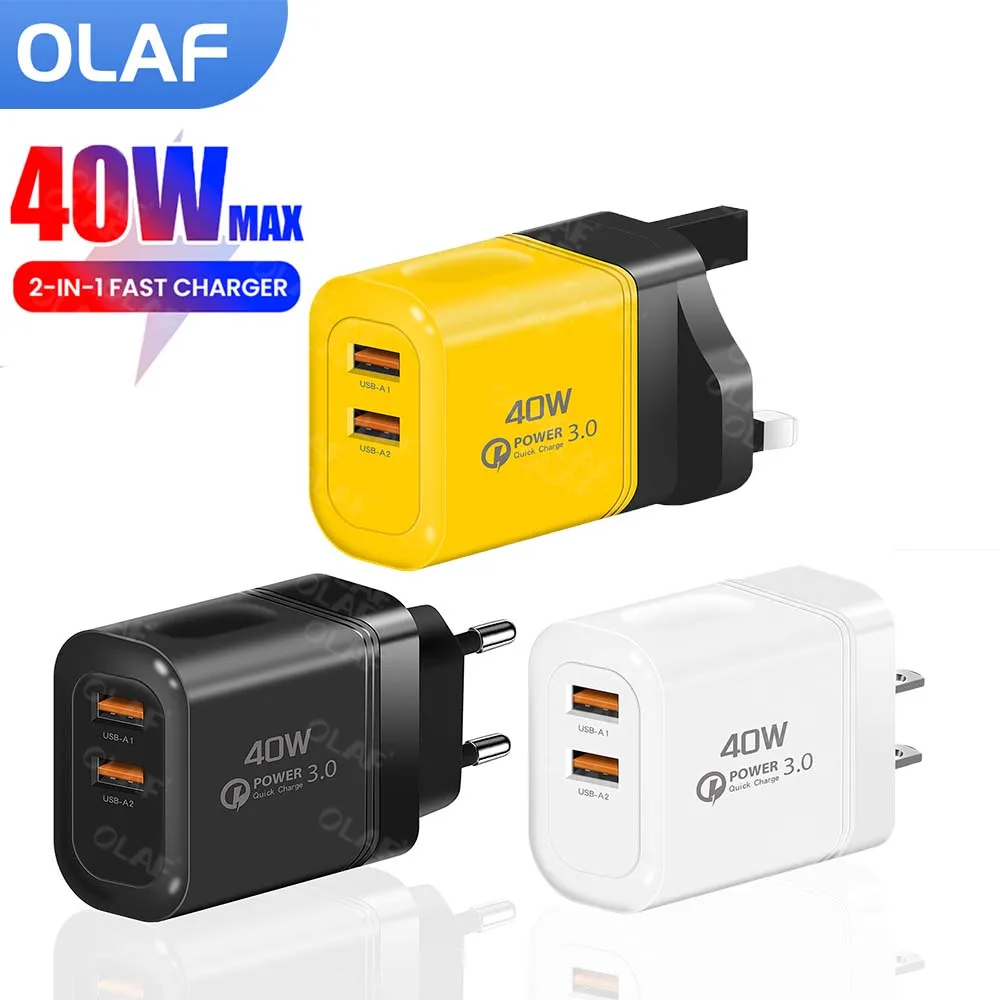

2 Port 40W USB Fast Charger Mobile Phone Fast Charging Wall Adapter For iPhone Xiaomi Samsung Quick Charge 3.0 Dual USB Charger
