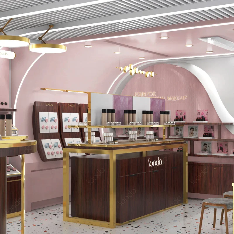 custom.Fashion Design Beauty Salon Make up Stand Showcase Retail Shop Decoration Shelves Shops Cosmetic Display Cabinet