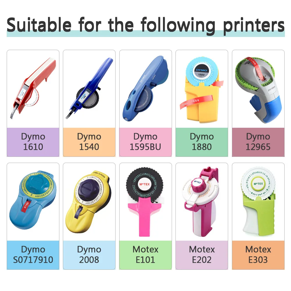 15 Colors DIY Motex 3D Embossing Label Tape 9mm x 3m Refill Tapes for Dymo 1880 12965 Ribbon Printer Typewriter MOTEX E101 E202