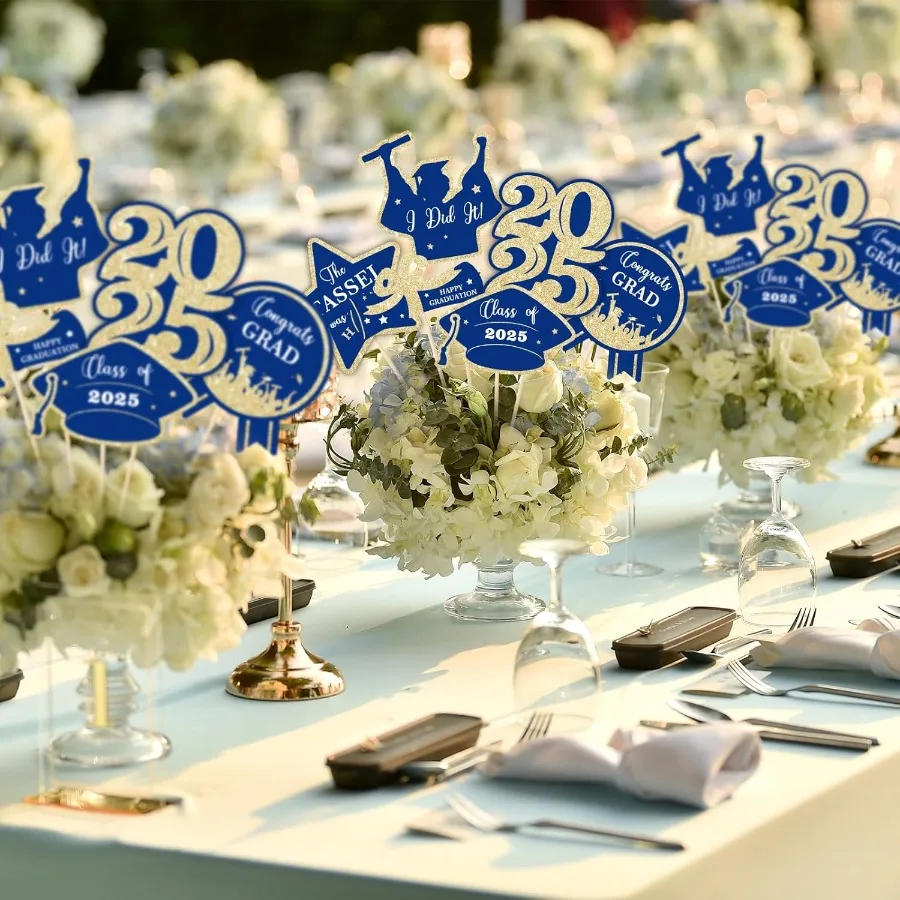 2025년 졸업 파티 장식 테이블 센터피스 스틱 졸업 파티 용품 반짝이는 테이블 토퍼 장식