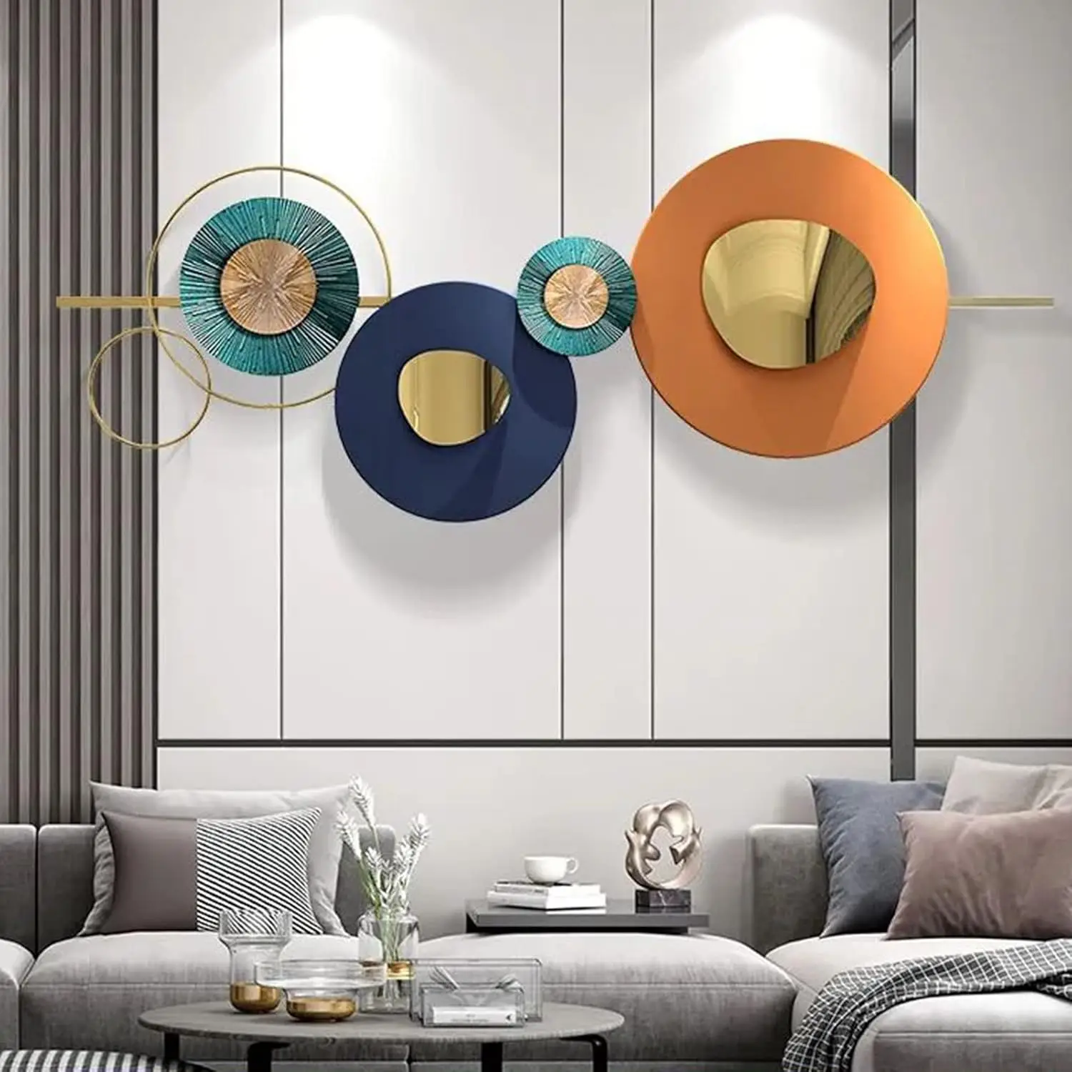 Metal Art Gold Wall Decor per soggiorno, Modern Creative Geometric Round Wall Art Decor 59 "x 19.6" grande parete 3D