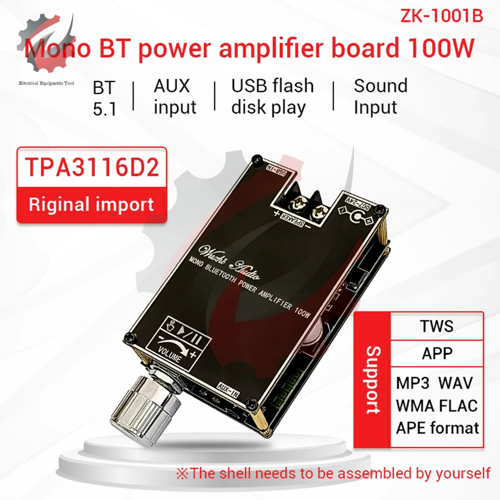 ZK-1001B Mono 100W Bluetooth 5.1 Audio Power Amplifier Module  DC7-24V Power Amplifier Chip TPA3116 With TWS Box Function