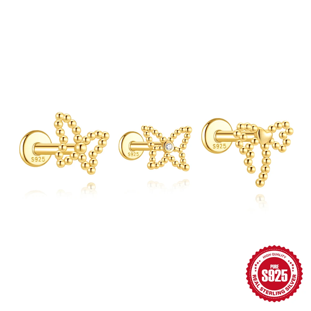 ROXI-pendientes de mariposa de Plata de Ley 925 para mujer, aretes de mariposa de nuevo diseño, Palta de oro de 18 quilates, 1 pieza, joyería Piercing de uso diario kolczyki
