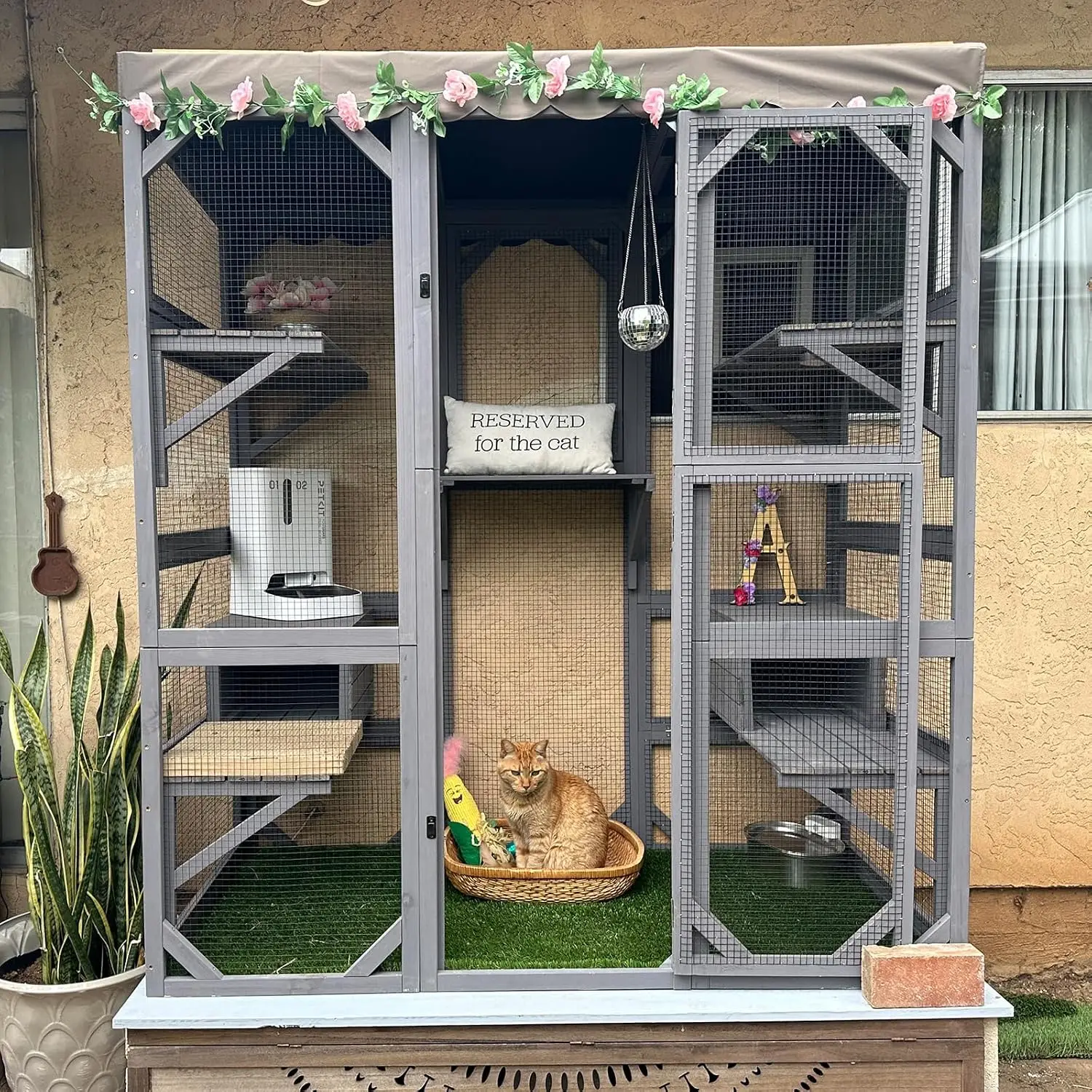 5-Level Walk-in Outdoor Cat Enclosure House for Window Balcony Patio, Customized