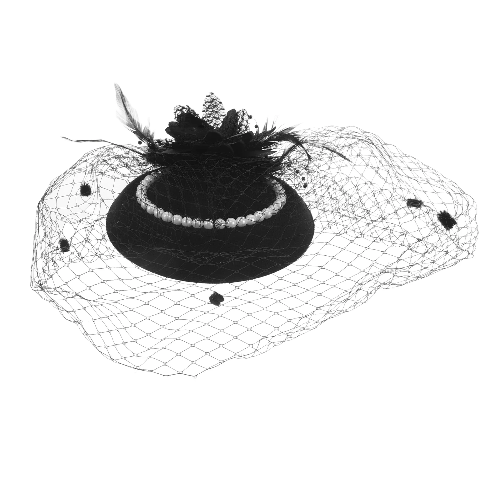 

Pearl Embellished Vintage Hat Headband Black Veil Mesh Headdress Bridal Fascinator Women Party Accessories Mini Hat