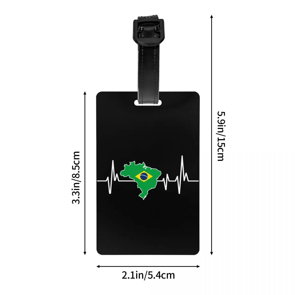 Heartbeat Design Brazilian Flag Brazil Luggage Tags for Travel Suitcase Brazilian Proud Privacy Cover Name ID Card