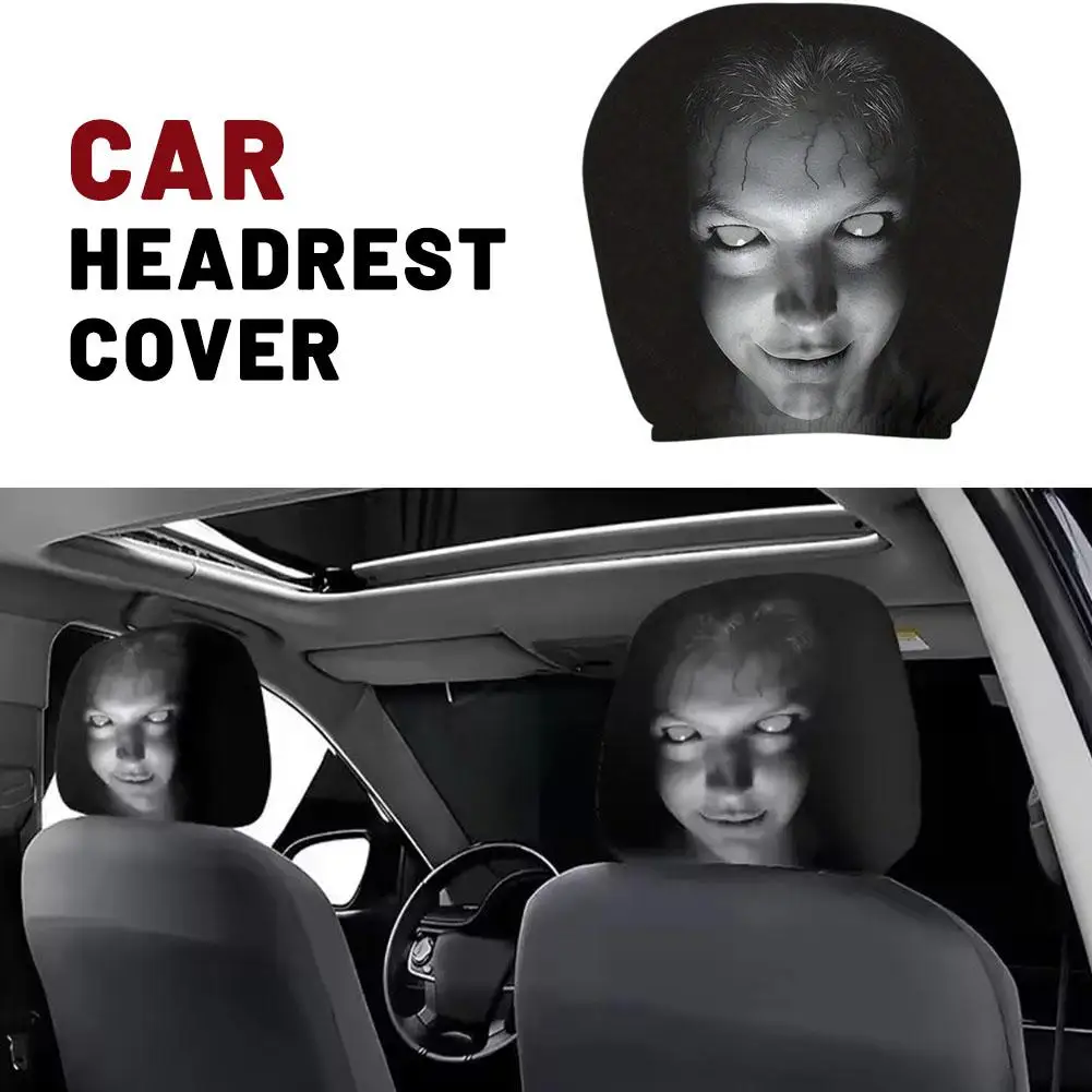 2 pezzi coprisedile per auto universale design horror copricapo per auto copertura per poggiatesta per auto elastica traspirante per berlina, camion, SUV