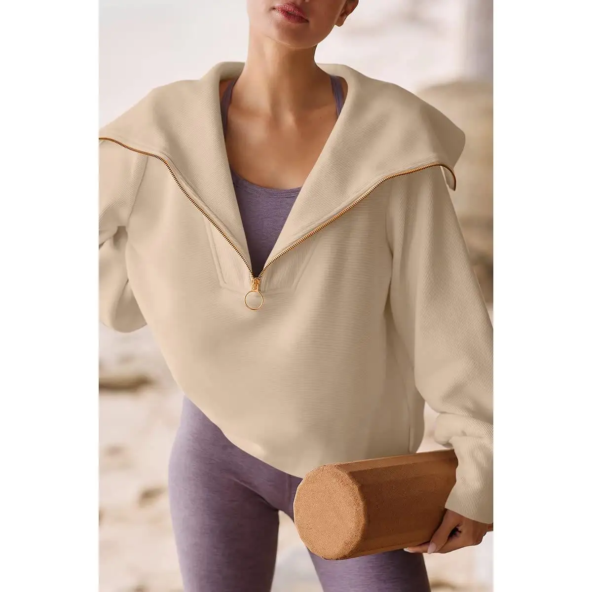 Moletom feminino com zíper de lapela longo sve street sle cor algodão 00% outono faion top quali vestuário