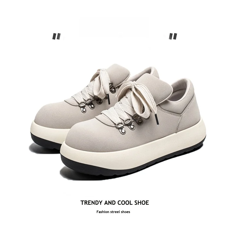 Japanese Style Bread Shoes Men's 2026 New Spring Low Help Big Head Shoes Thick Bottom Heightening 7CM Casual Skate Shoes