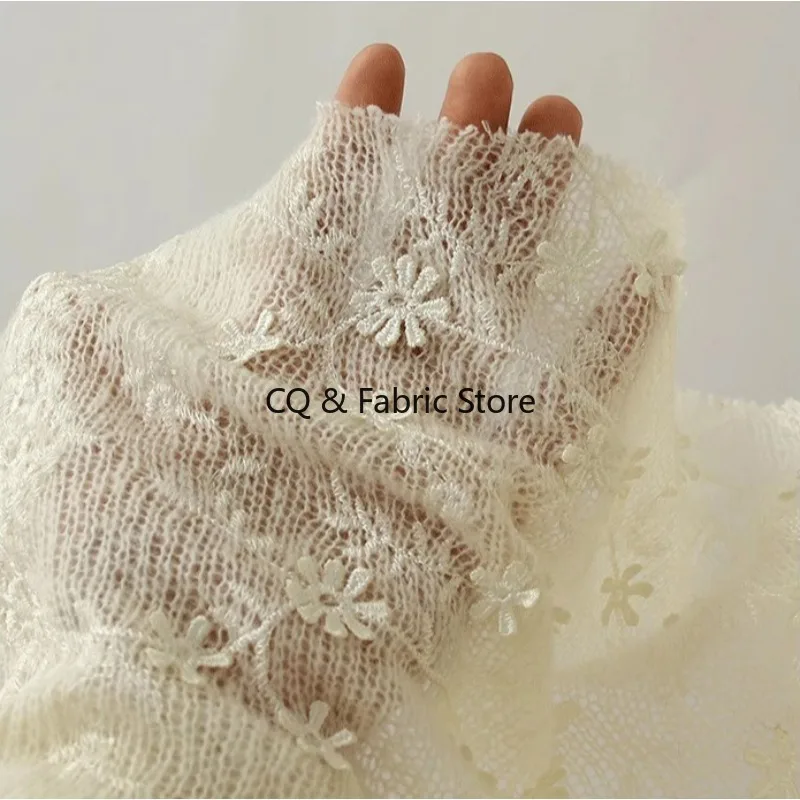 3D Embroidery Flower Soft Knitted Sweater Fabric Coarse Needle Woolen Fabric for Clothing Designer Fabric