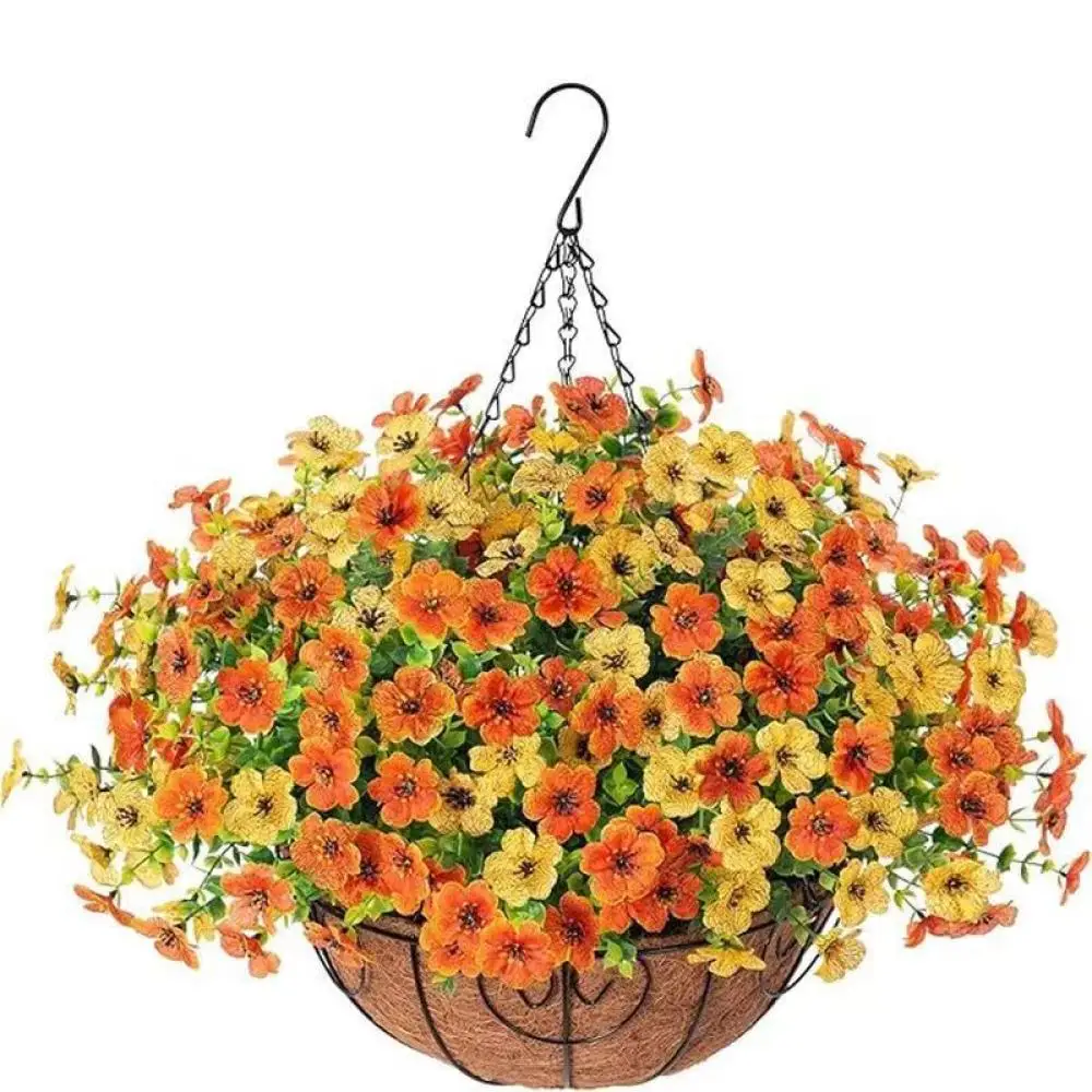 Dancing Orchid Artificial Flower Hanging Basket Iron Coconut Liner Decorative Floral Pot For Garden Porch Home Ornament