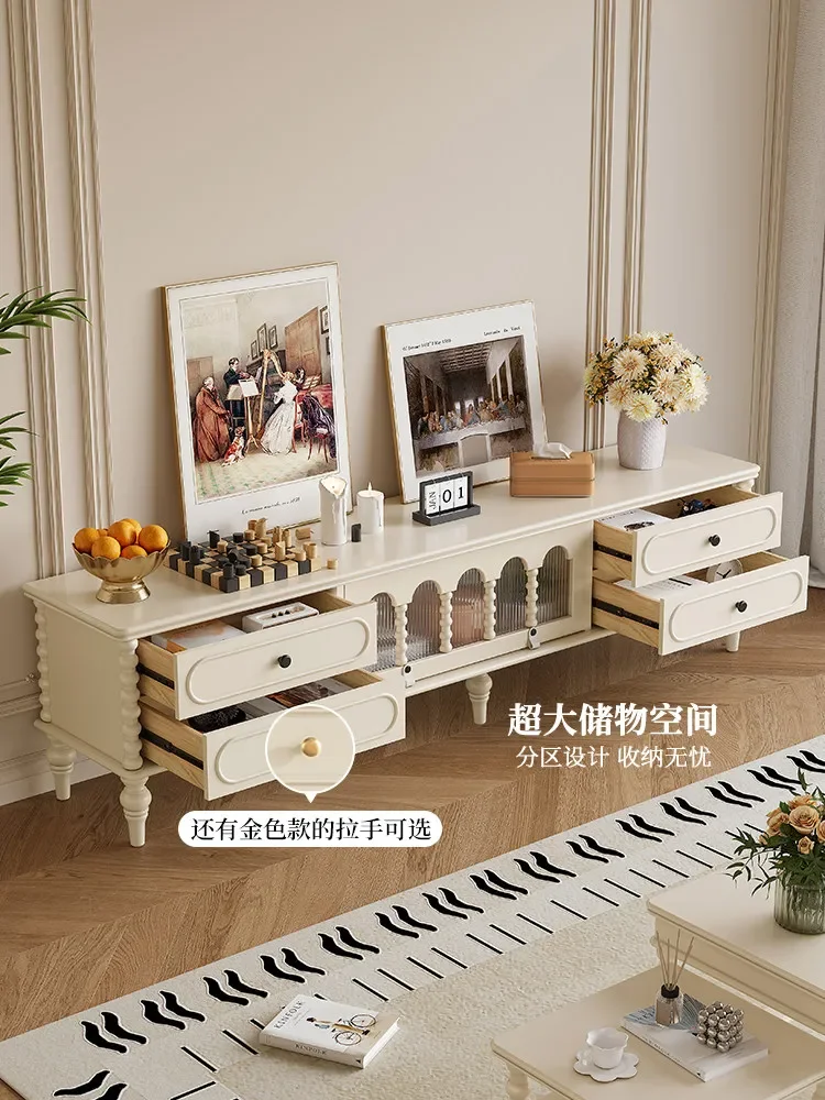 cream style white solid wood TV cabinet, living room home  TV cabinet, locker integrated