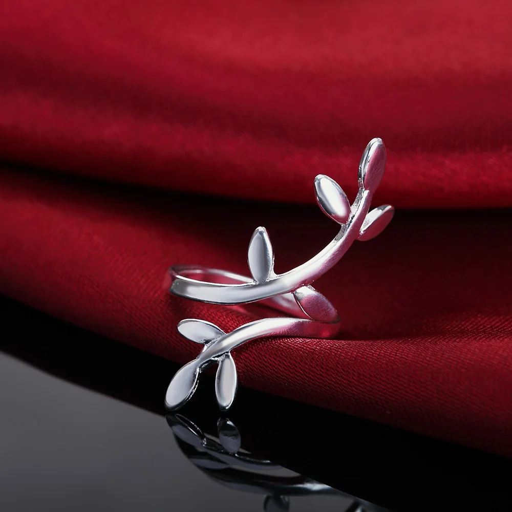 High-Quality 925 Sterling Silver Leaf-Shaped Open Ring For Women Charm Engagement Wedding Party Gift Design Jewelry Accessories