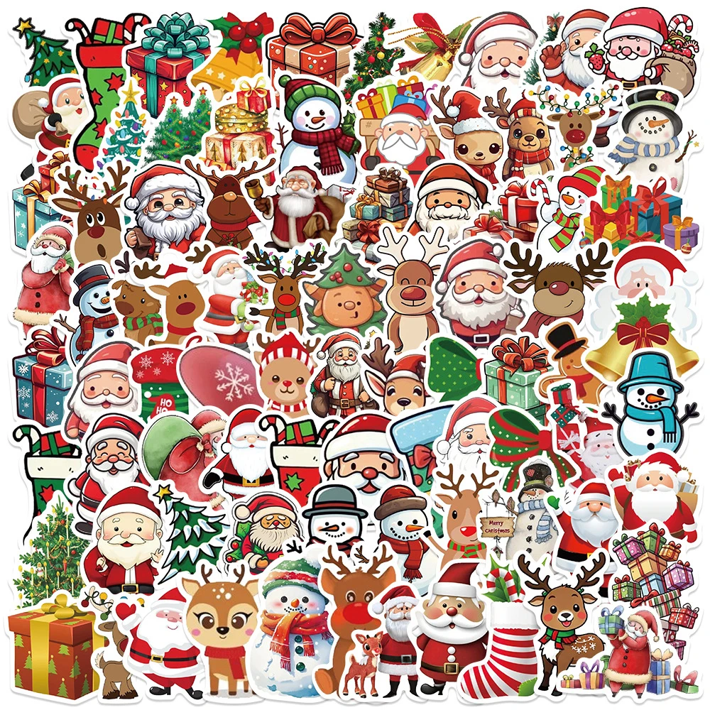 

10/30/50/100pcs Cute Cartoon Christmas Santa Stickers Aesthetic DIY Luggage Bike Phone New Year Gift Decoration Sticker Kid Toys