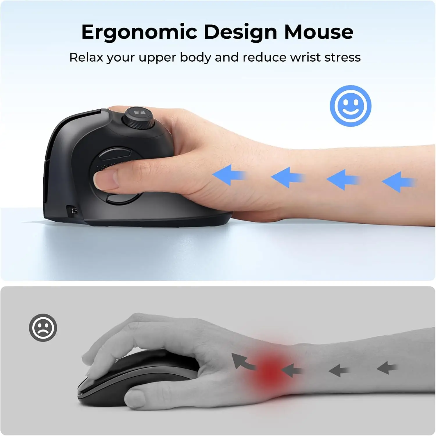 seenda Ergonomic Mouse Rechargeable USB+Dual BT MOU-302 Vertical Wireless Mouse with Volume Knob Quiet Clicks Multi-Device
