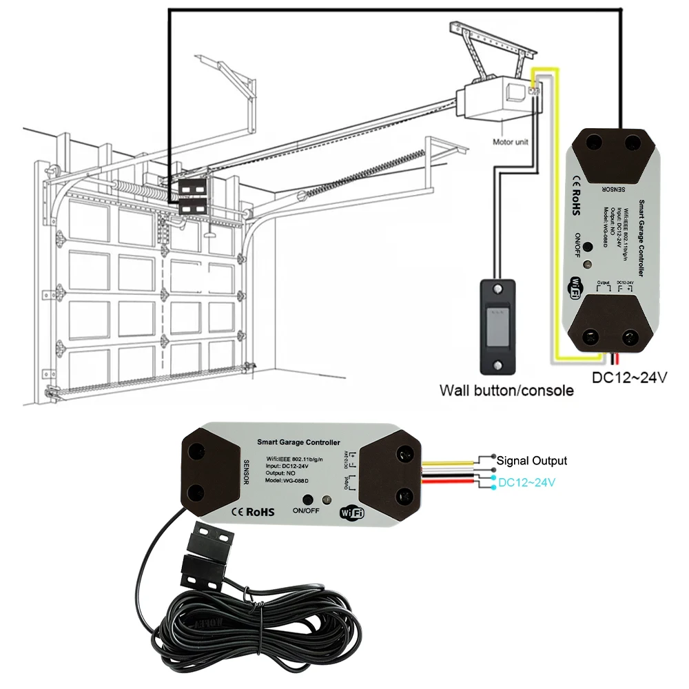 Wifi Tuya Garage Door Remote Control Opener Controller with Sensor Monitor Door Status Real Time No Hub Need Alexa Work