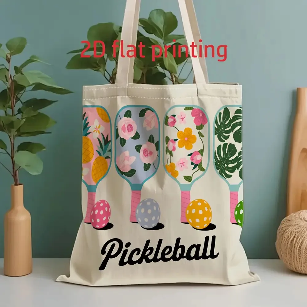A Floral Pickleball Player print canvas tote bag, suitable for daily use, shopping, school, and travel