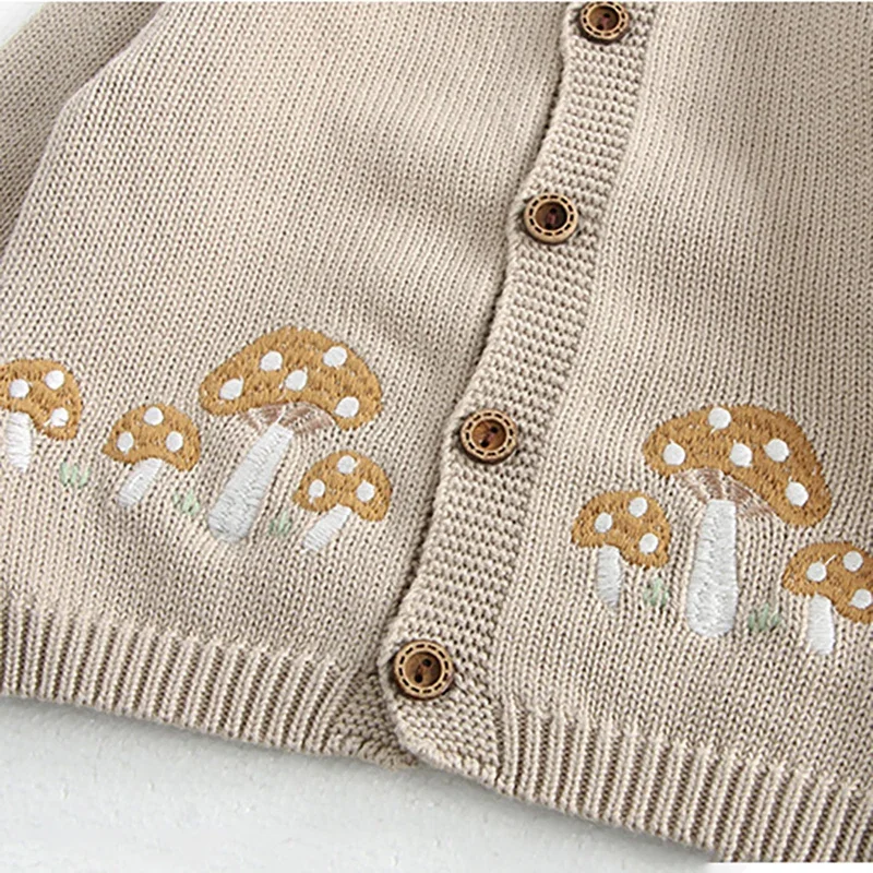 0-3 Y 2024 Autumn Baby Sweater Infant Girls Mushroom Embroidery Cardigan Toddler Boys Knitted Coat Optional Bodysuit