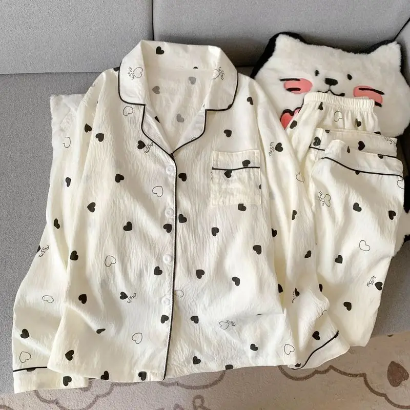 Spring and Autumn Pajamas, Women's Long Sleeve Long Pants, Cartoon Cute Beauty Girl Home Clothes Set, Can be worn outside
