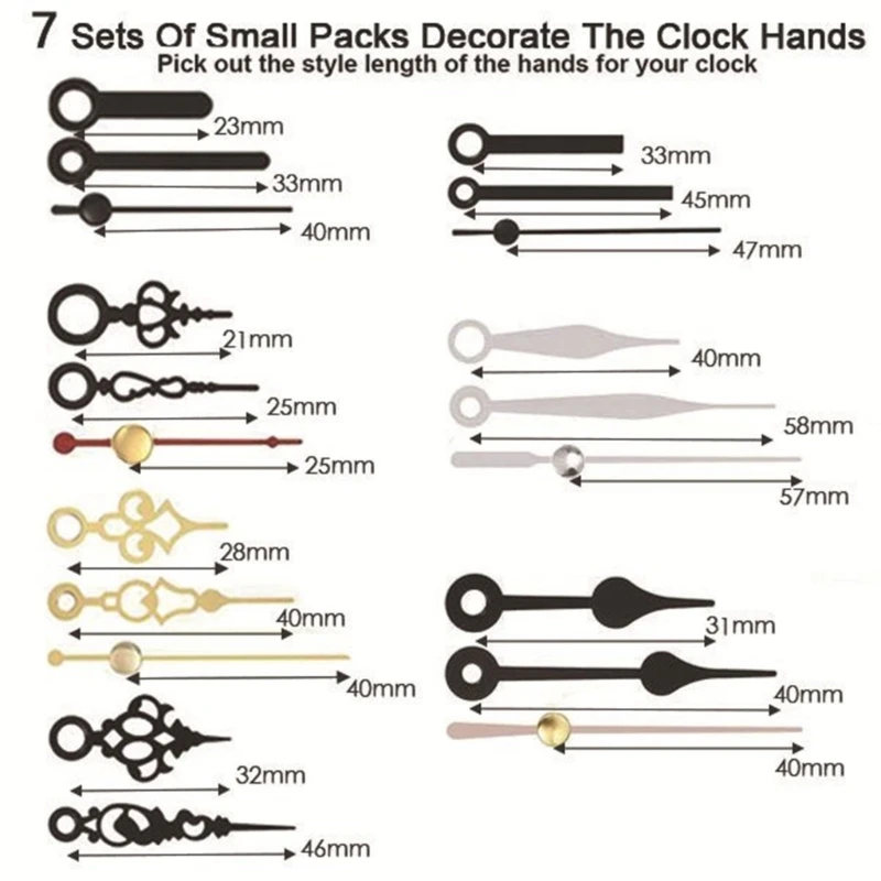 Different Shafts Clock Mechanism Set with 7 Kinds Clock Hands for DIY Wall Clock Dropship