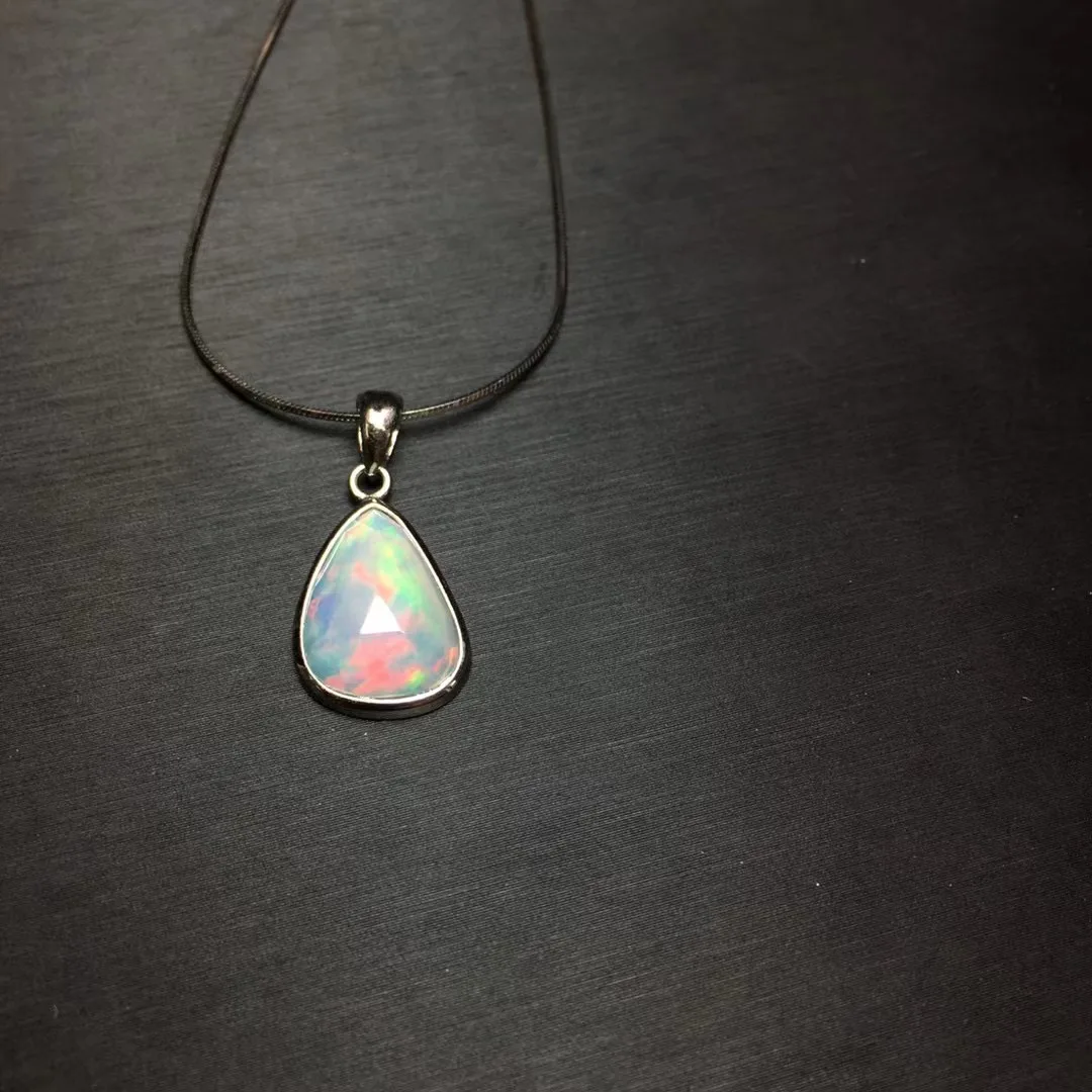 

1 Pc Fengbaowu Natural Colorful Opal Pendant 925 Sterling Silver Faceted Irregular Shape Reiki Healing Stone Jewelry Gift Women