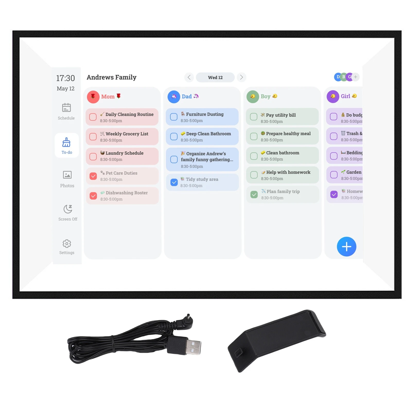 Calendrier numérique intelligent avec écran tactile HD 10,1 pouces, planificateur familial avec cadre photo numérique interchangeable, calendrier électronique