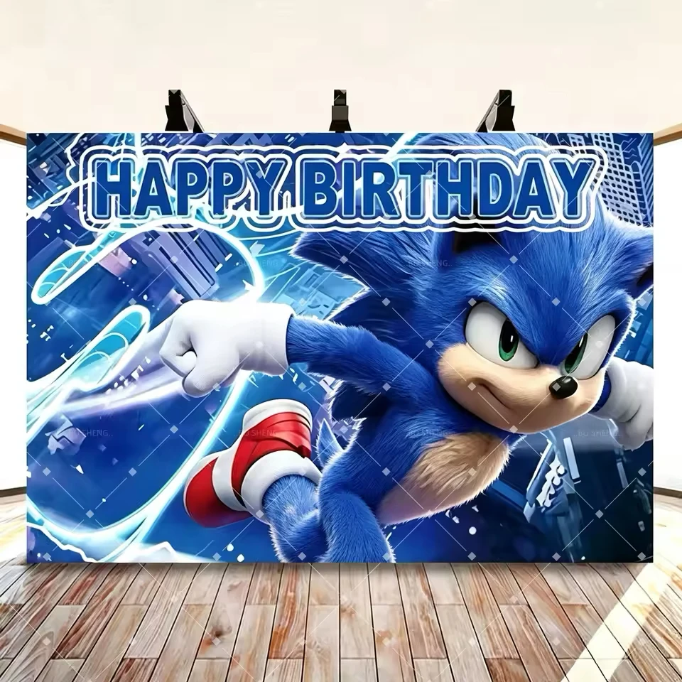 Blauer Igel Fotografie-Hintergrund Kindergeburtstag Personalisierter Name Jungen-Party-Deko Wand-Fotohintergrund Banner Fotobox-Requisiten – Detail 3