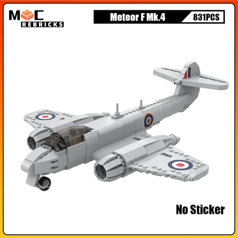 WW2 Military Series Weapons Meteor F Mk.4 Reconnaissance Aircraft MOC Building Block Model DIY Children's Toys Christmas Gifts