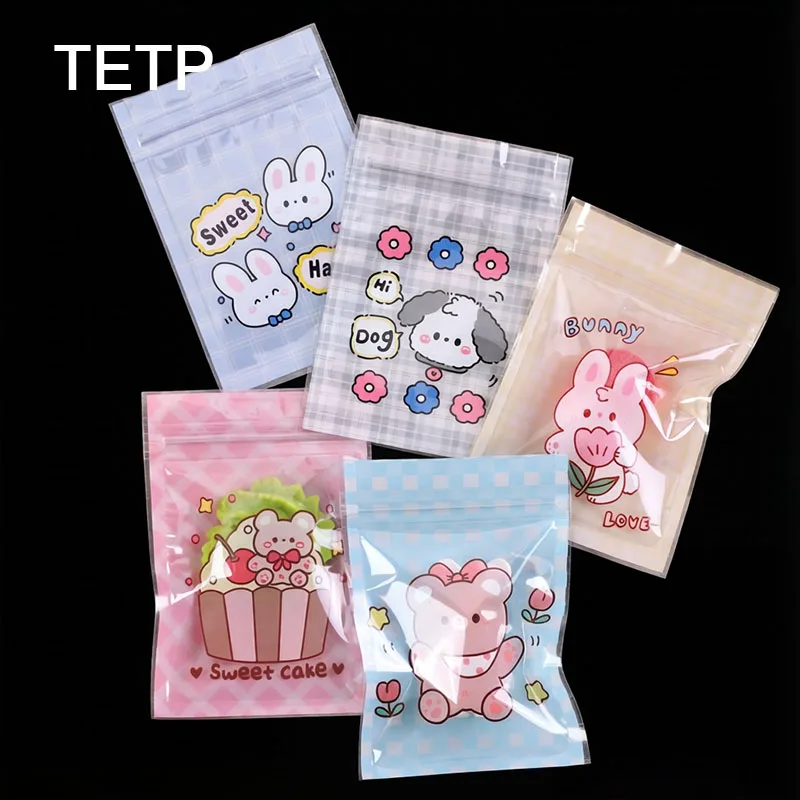 

TETP 100Pcs Cartoon Mini Self-Sealing Bags for Jewelry Accessories Earrings Gift Party Candy Favor Packaging Storage Wholesale