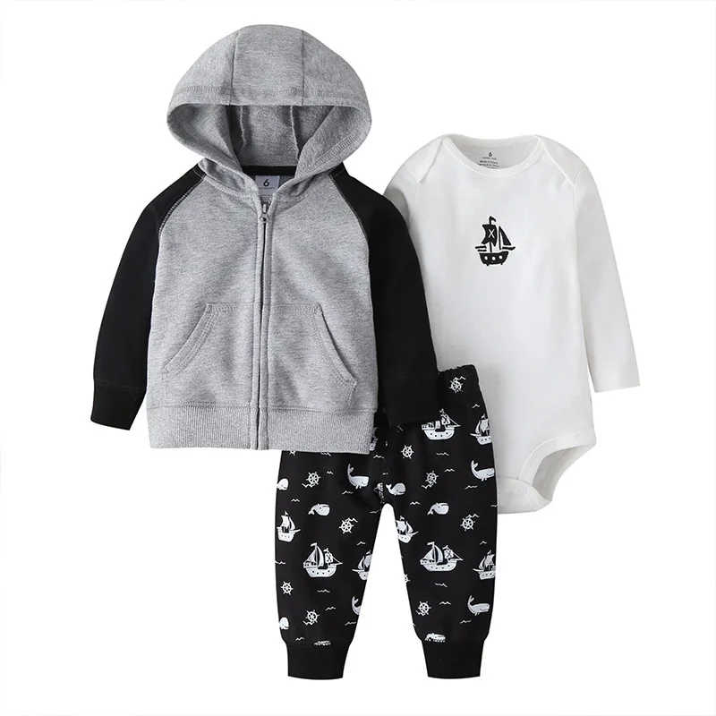 2022 New Fashion Baby Girls Clothes Sets 100% Cotton Baby Coat+Baby Bodysuits+Pants Cartoon Printed Long Sleeves Kids Clothing