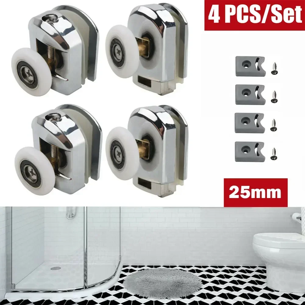 4pcs Shower Door Rollers Zinc Alloy Single Shower Door Roller Runners Wheels Pulleys 25mm Glass Sliding Door Pulley Home