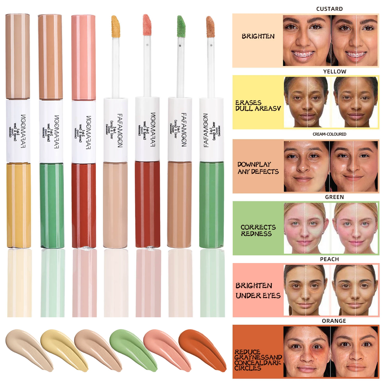 Double-end Liquid Concealer Pen Color Corrector High Coverage Hide Blemish Dark Eye Circle Contour Stick Face Matte Cream Makeup