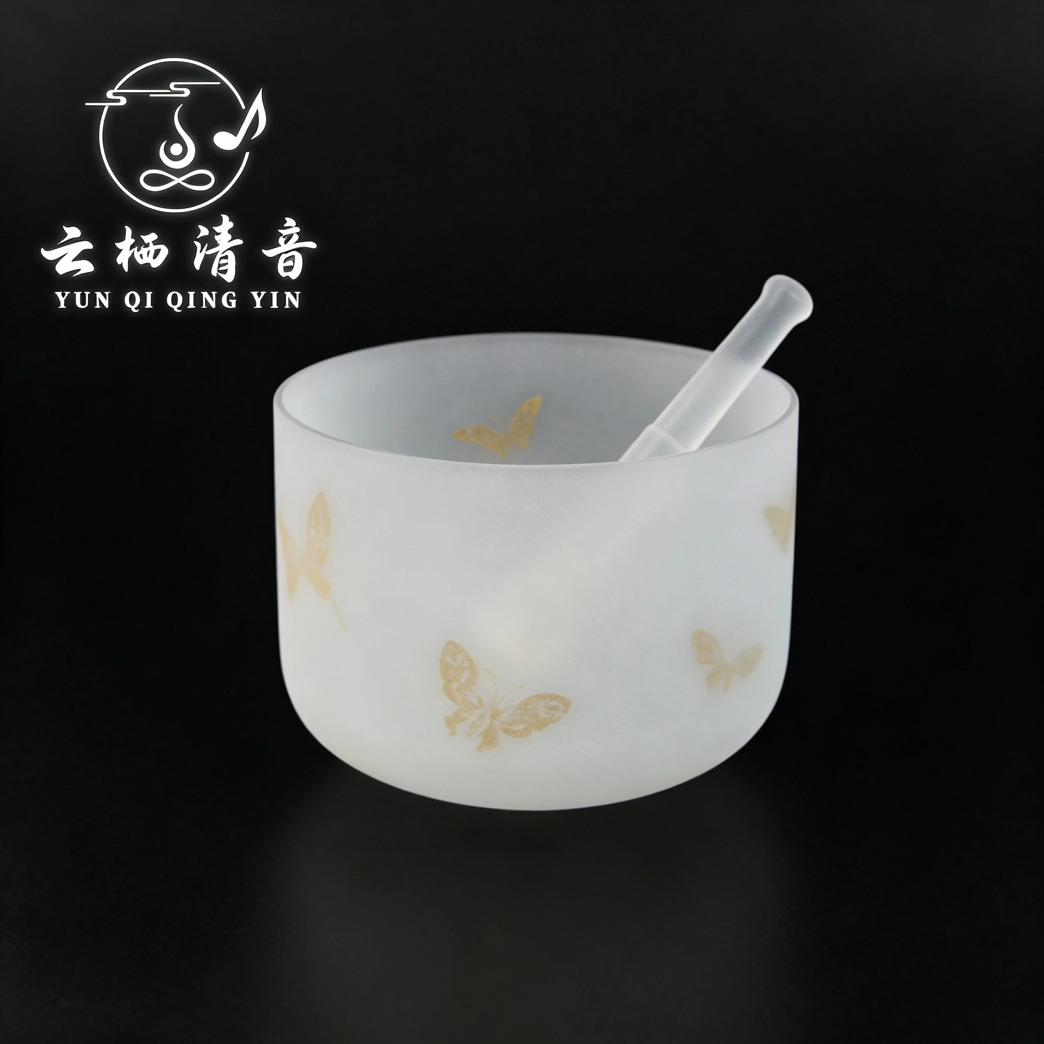 YUN QI QING YIN Frosted Crystal Singing Bowl 6-14 Inch Pure Gold Butterfly Pattern Includes Suede Mallet And O-rings Meditation Sound Therapy Spiritual Healing Bowl