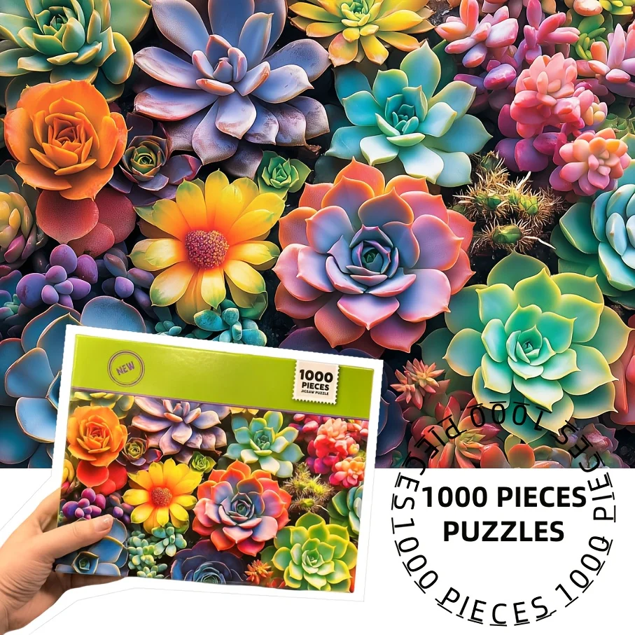 1000 Pieces Jigsaw Puzzle Sunset Succulent Plants Paper Puzzles Birthday Anniversary Gifts Room Decoration 70×50 CM