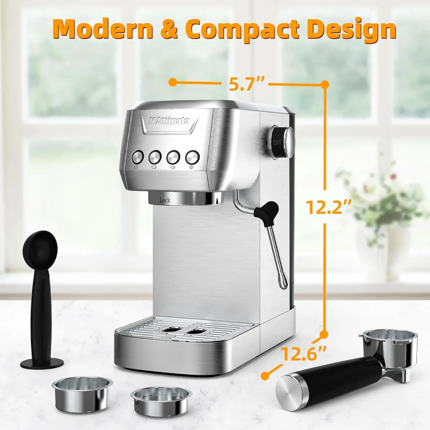 Espresso Machine, 20 BAR Espresso Maker with Milk Frother/Steam Wand, Compact Cappuccino Machine with 48oz Removable Water Tank