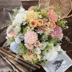 Rose chrysanthemum Silk Bouquet Artificial Flowers For Wedding Home ornamental flowerpot Decor Christmas Wreath Diy Accessories