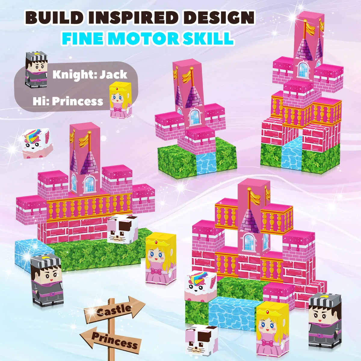 27 قطعة مكعبات بناء مغناطيسية للأميرة في صندوق حديدي، مكعبات مغناطيسية، ألعاب مغناطيسية، هدية عيد الميلاد/الهالوين، هدايا عيد الميلاد