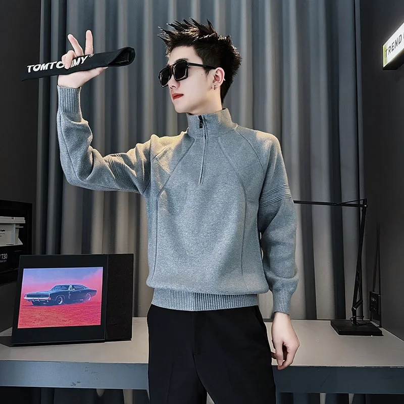 

Мужской вязаный свитер на молнии, маленький размер, осенне-зимний, повседневный, с воротником-стойкой, из мягкой полиэстеровой смеси, теплый, утолщенный, длинный...