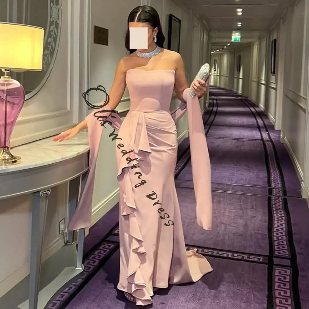 

customized Elegant Mermaid Sleeveless Prom Dresses Strapless Pleated Floor Length Party Dresses Evening Dresses