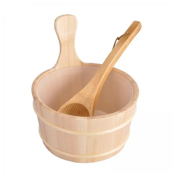 Durable Wooden Sauna Bucket and Spoon Steam Bath Barrel Set for Traditional Finnish Sauna Kit