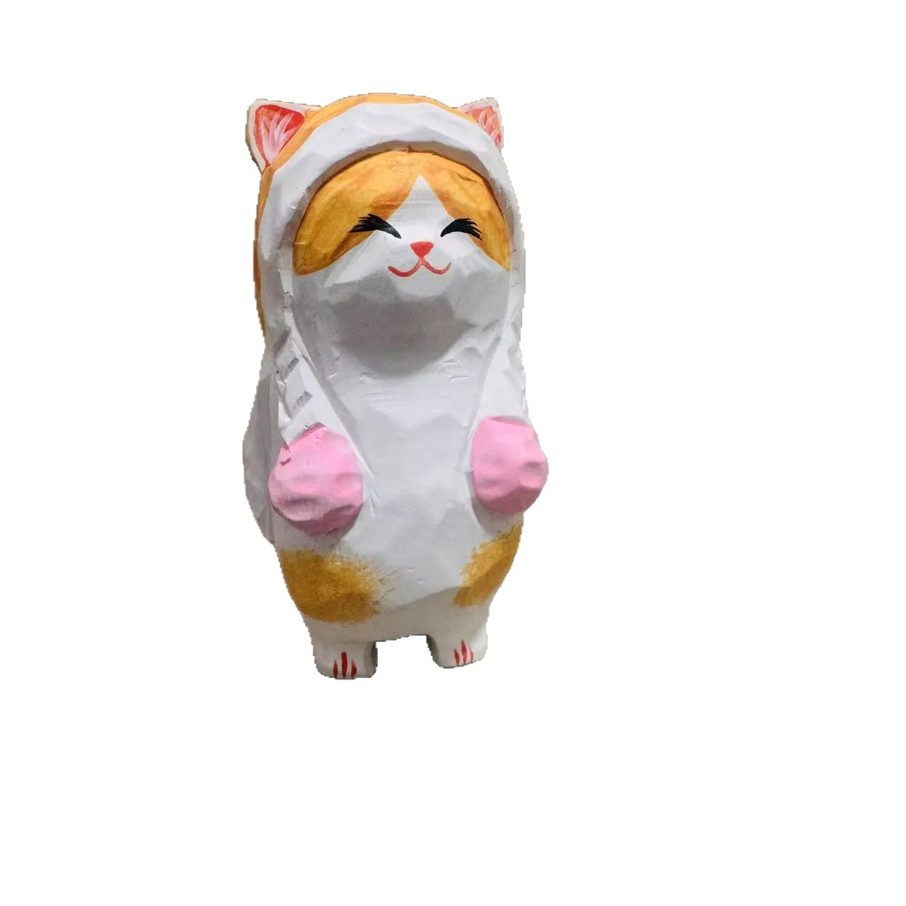 Wood Lucky Cat Maneki Neko Figurine Hand Carved Cute Creative Wood Craft Desktop Ornament For Home Office Car Decor