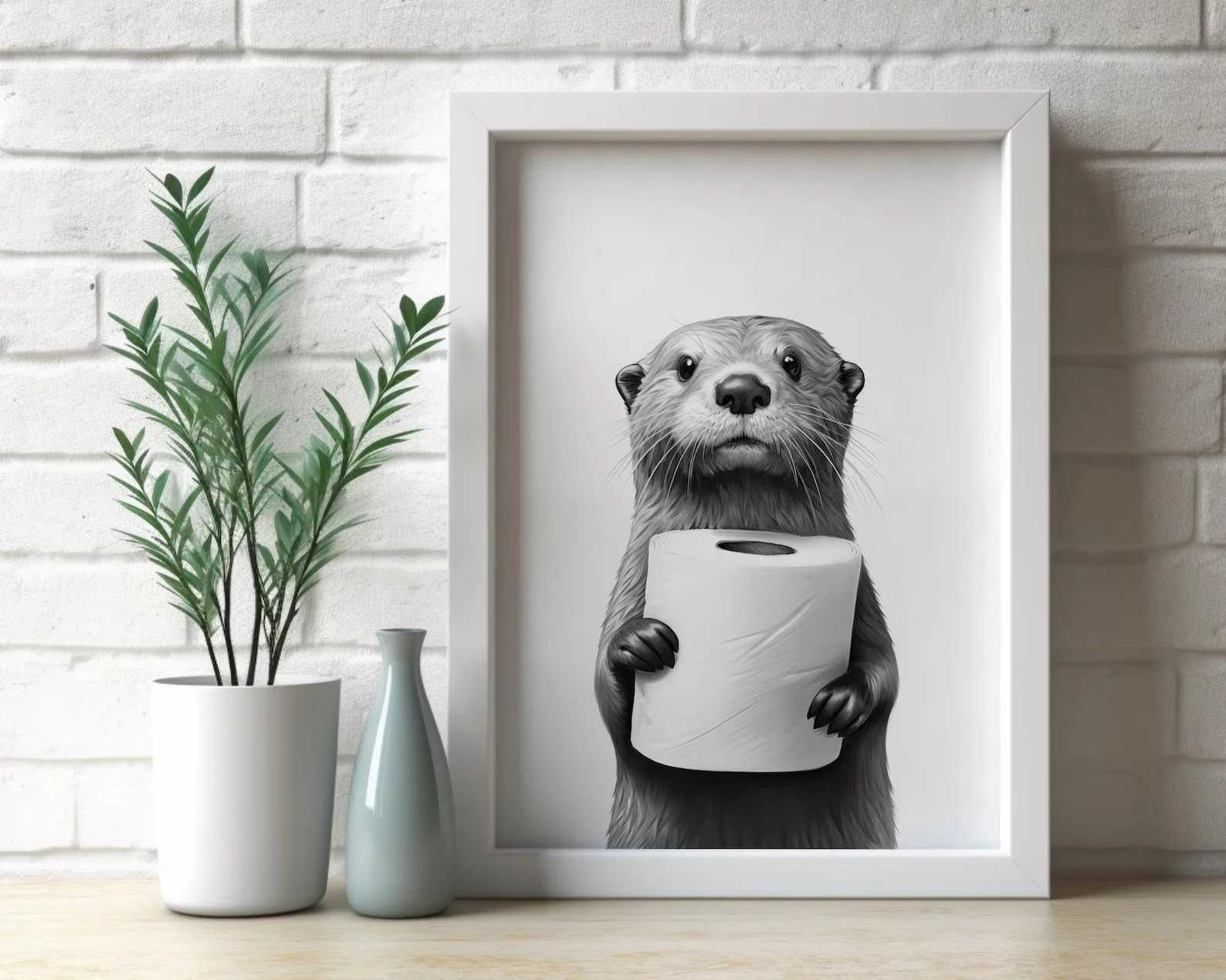 Otter-Poster Tiermotiv Badezimmer-Poster Otter-Geschenk Otter-Kunst Badezimmer-Wanddekoration Schwarz-Weiß-Druck Digitaler Download