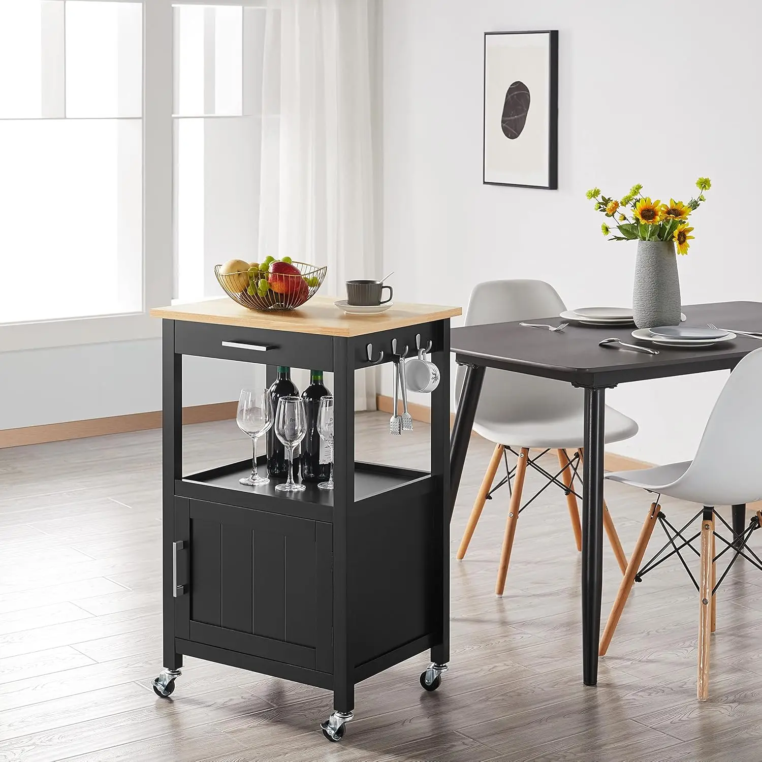 

Yaheetech Small Kitchen Island on Wheels with Wood Top and Drawer, Trolley Cart with Open Shelf and Storage Cabinet