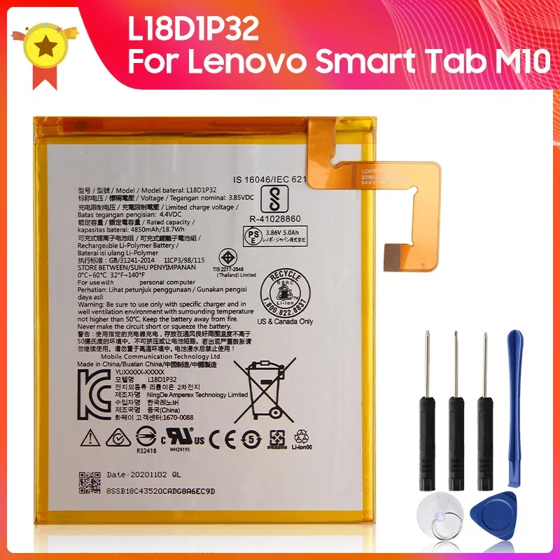 

Replacement Battery L18D1P32 for Lenovo Smart Tab M10 4850mAh 3501mAh-5000mAh +Tools